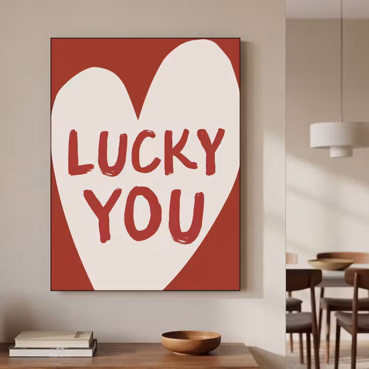 Lucky - Hart - Rood Textielframe zwart klein -sfeer2