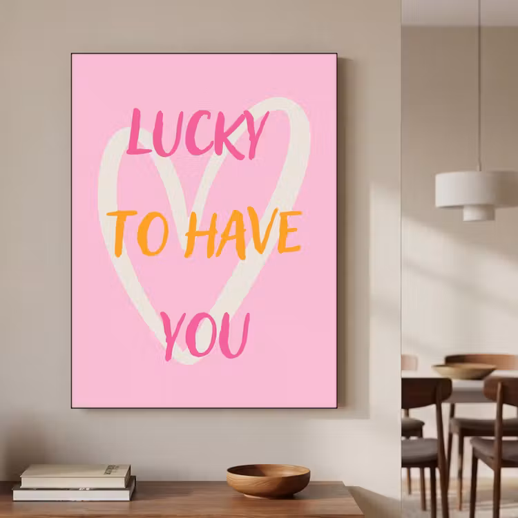 Lucky - Love - Valentijn - Roze Textielframe - compleet frame klein -sfeer2