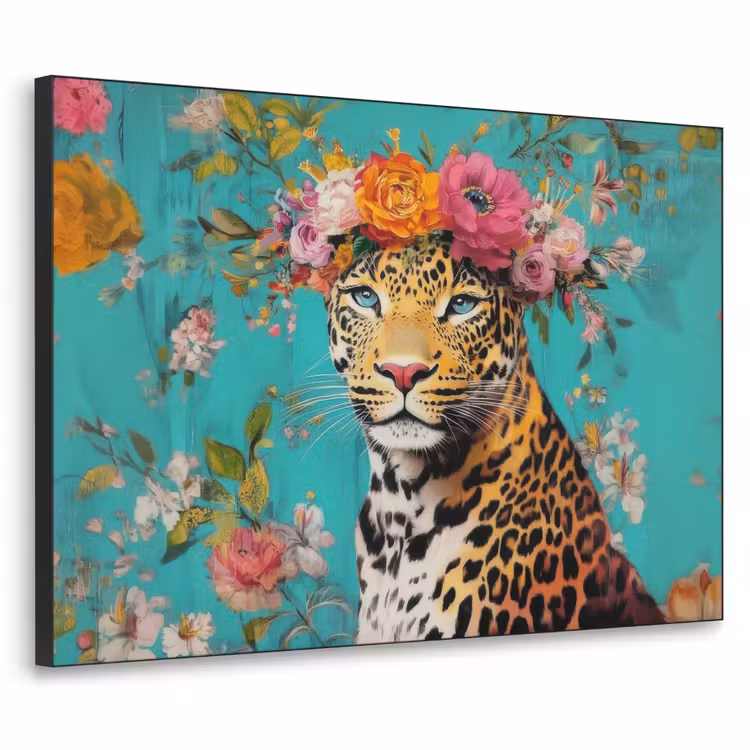 Luipaard - Bloemen - Kroon Textielframe - compleet frame klein -3d