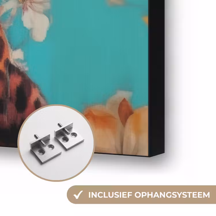 Luipaard - Bloemen - Kroon Textielframe zwart klein -USP_ophangsysteemNL