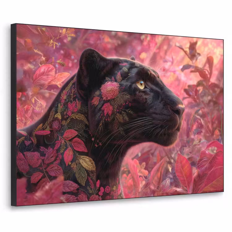 Luipaard - Bloemen - Roze Textielframe - compleet frame klein -3d