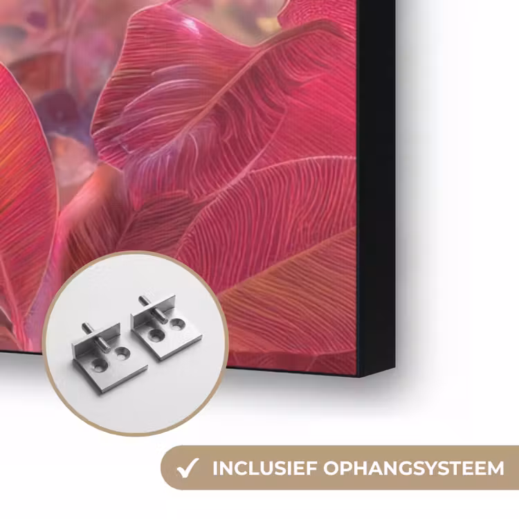 Luipaard - Bloemen - Roze Textielframe zwart klein -USP_ophangsysteemNL