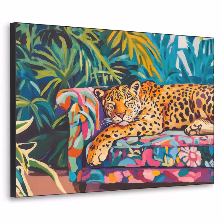 Luipaard - Kleurrijk - Tropisch Textielframe zwart klein -3d