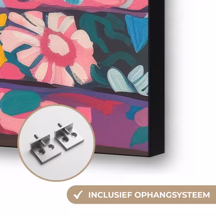 Luipaard - Kleurrijk - Tropisch Textielframe zwart klein -USP_ophangsysteemNL
