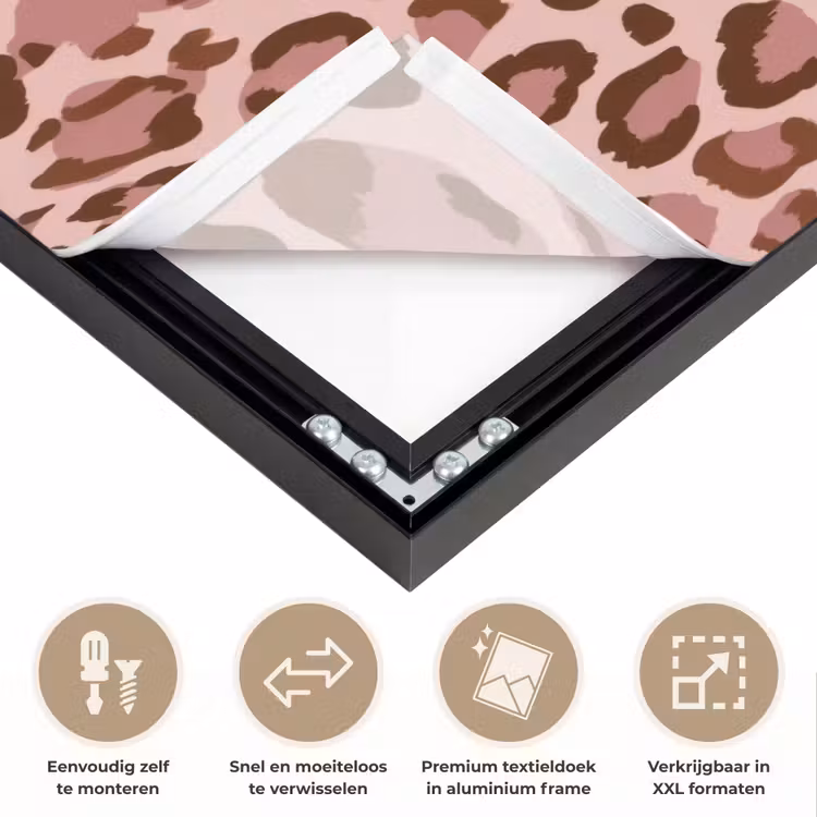 Luipaard - Patroon - Roze Textielframe zwart klein 947 -USP_closeupNL