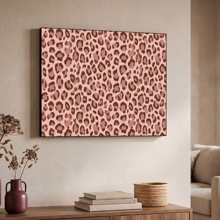 Luipaard - Patroon - Roze Textielframe zwart klein 947 -sfeer3