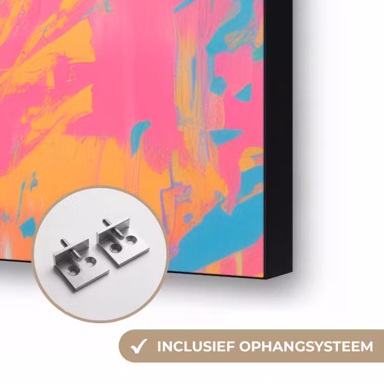 Luipaard - Roze - Oranje - Blauw - Verf Textielframe zwart klein -USP_ophangsysteemNL