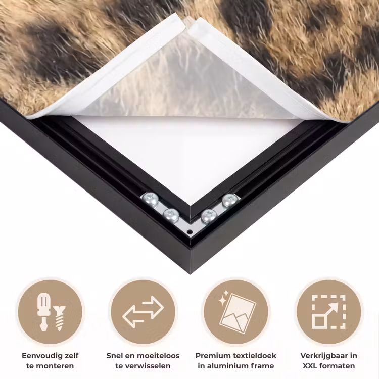 Luipaard - Vacht - Klassiek - Bruin Textielframe zwart klein -USP_closeupNL