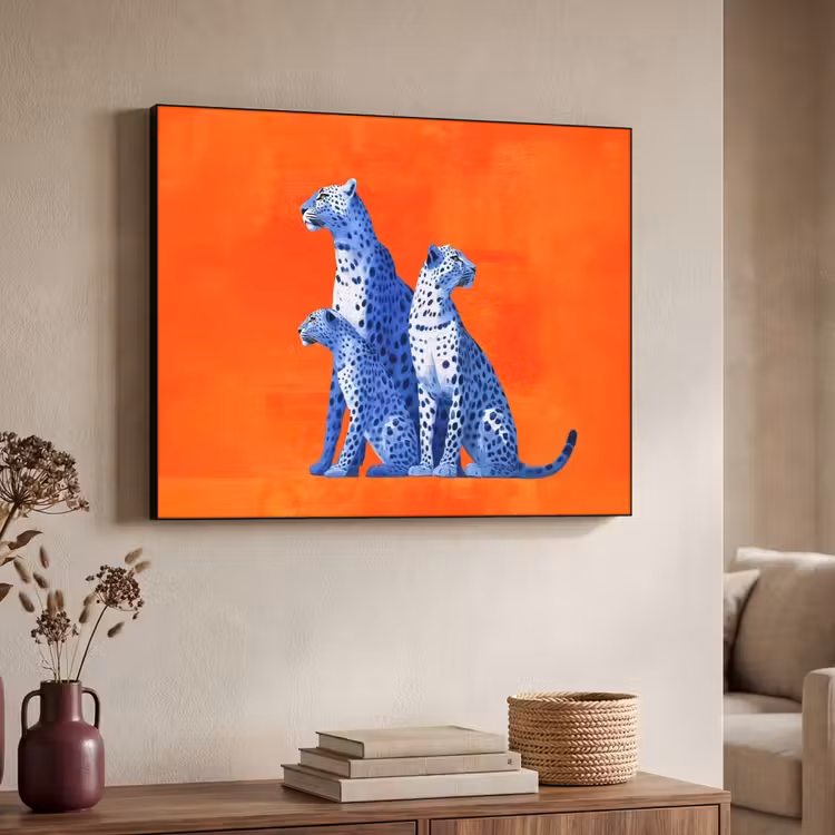 Luipaarden - Stippen - Oranje Textielframe zwart klein -sfeer3