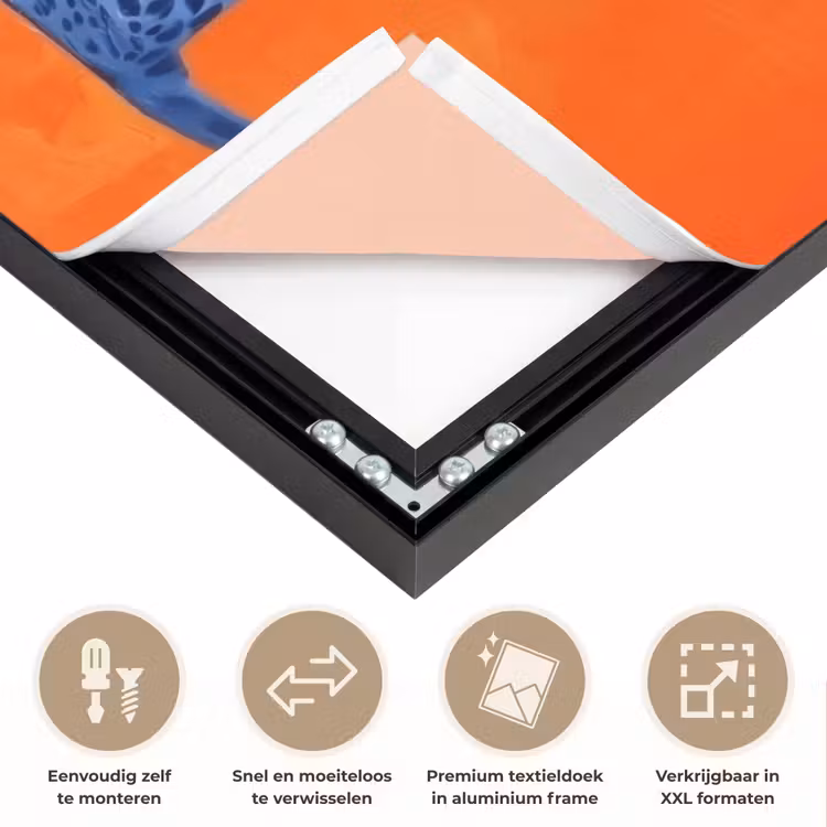 Luipaarden - Stippen - Oranje Textielframe zwart klein -USP_closeupNL
