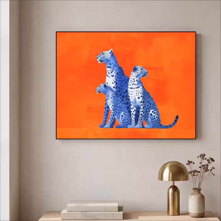Luipaarden - Stippen - Oranje Textielframe - compleet frame klein -sfeer2