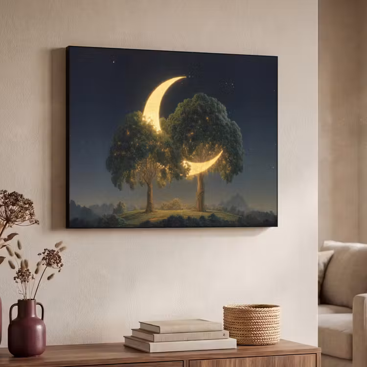 Maan - Bomen - Rust Textielframe - compleet frame klein -sfeer3