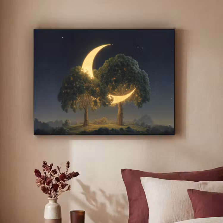 Maan - Bomen - Rust Textielframe zwart klein -sfeer1