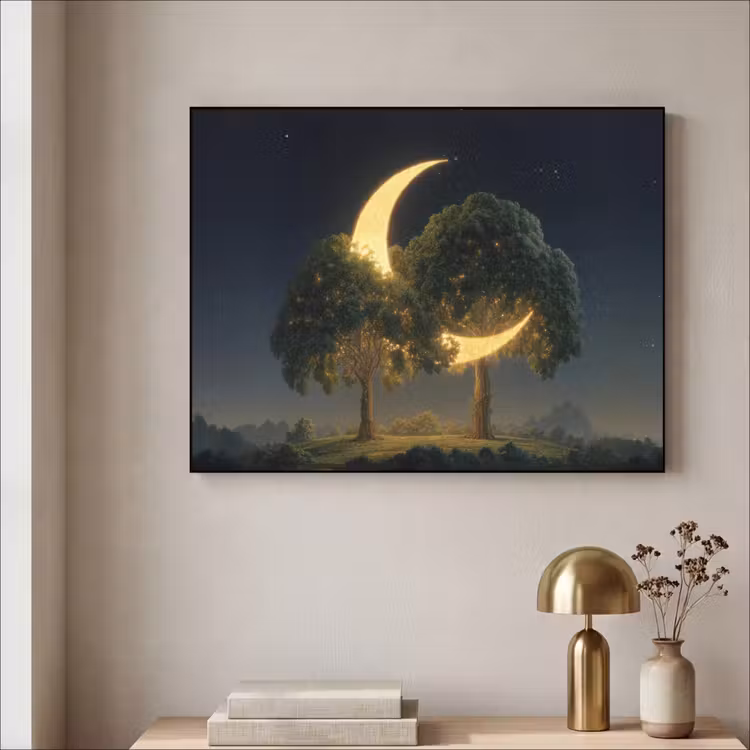 Maan - Bomen - Rust Textielframe zwart klein -sfeer2