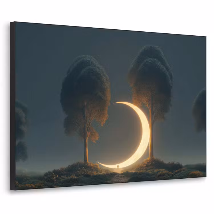 Maan - Bomen - Wandeling Textielframe zwart klein -3d