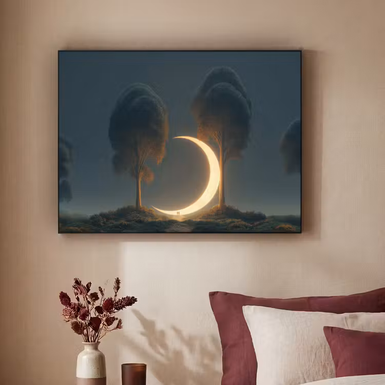 Maan - Bomen - Wandeling Textielframe zwart klein -sfeer1