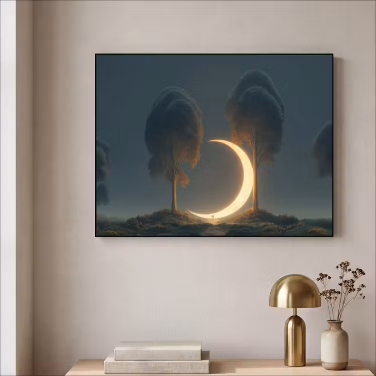 Maan - Bomen - Wandeling Textielframe zwart klein -sfeer2