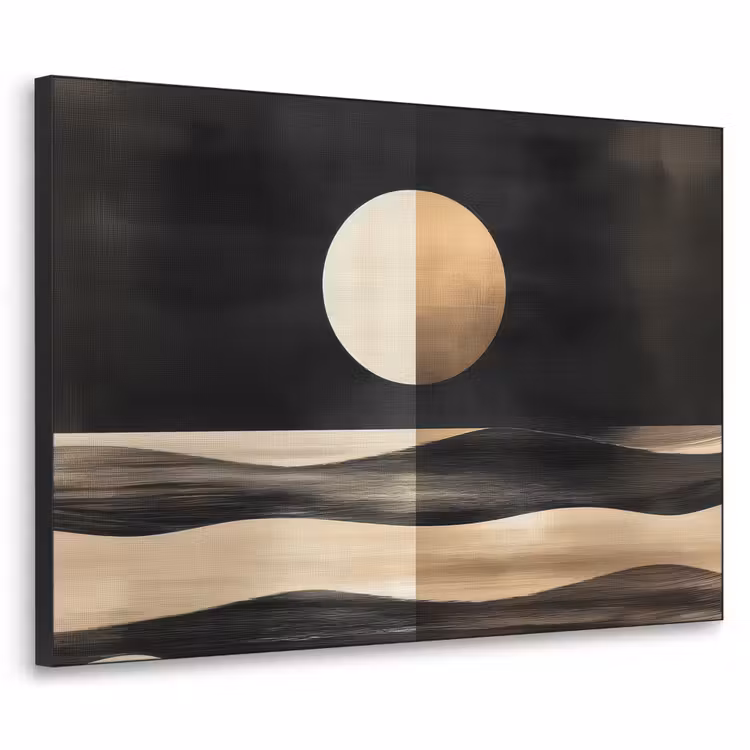 Maan - Cirkel - Goud Textielframe zwart klein -3d