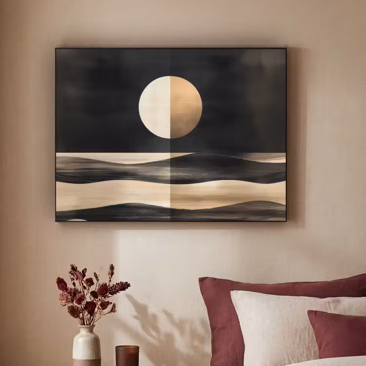 Maan - Cirkel - Goud Textielframe - compleet frame klein -sfeer1