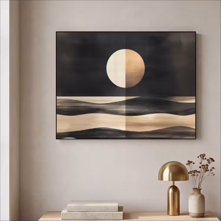 Maan - Cirkel - Goud Textielframe - compleet frame klein -sfeer2