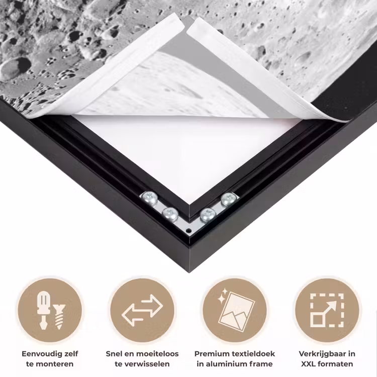 Art frame - Maan - Kraters - Ruimte - Maan - Kraters - Ruimte Textielframe zwart klein