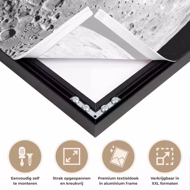 Art frame - Maan - Kraters - Ruimte - Maan - Kraters - Ruimte Textielframe zwart klein