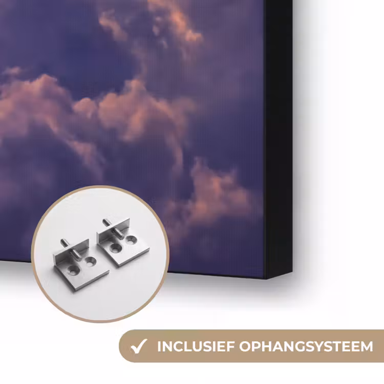 Maan - Wolken - Nacht - Oranje Textielframe zwart klein -USP_ophangsysteemNL