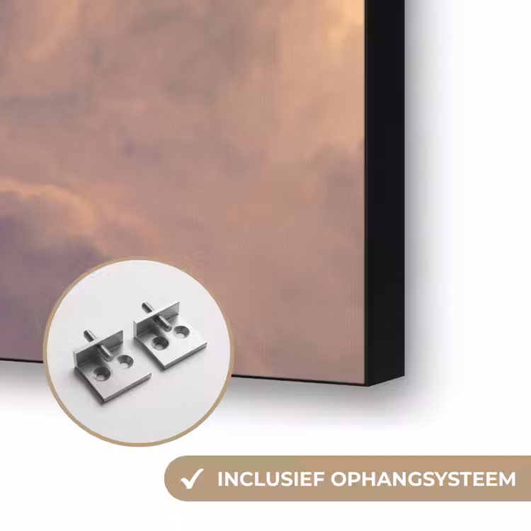 Maan - Wolken - Natuur - Oranje Textielframe zwart klein -USP_ophangsysteemNL