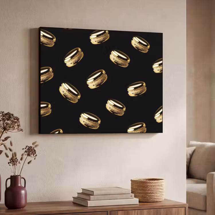 Macarons - Patroon - Goud - Zwart Textielframe zwart klein -sfeer3