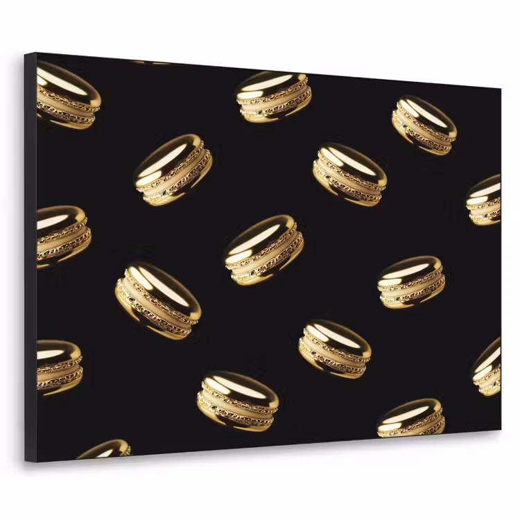 Macarons - Patroon - Goud - Zwart Textielframe zwart klein -3d