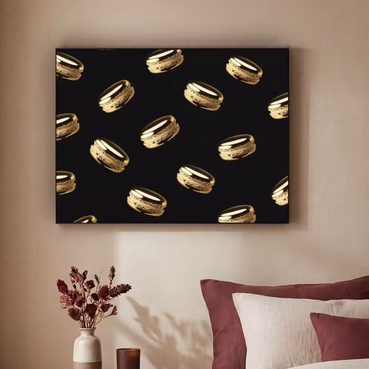 Macarons - Patroon - Goud - Zwart Textielframe - compleet frame klein -sfeer1