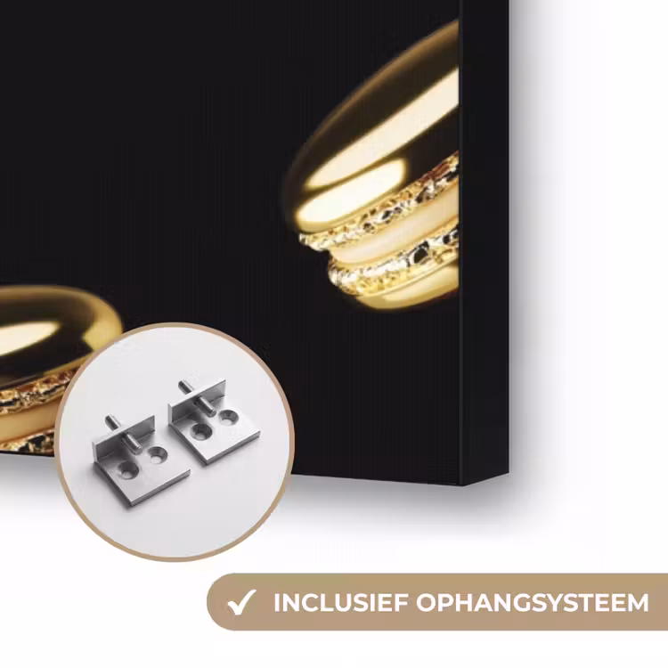 Macarons - Patroon - Goud - Zwart Textielframe zwart klein -USP_ophangsysteemNL