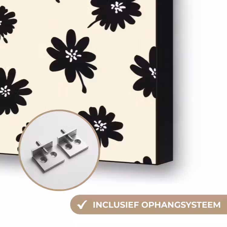 Madeliefjes - Grafisch - Zwart - Beige Textielframe zwart klein 947 -USP_ophangsysteemNL