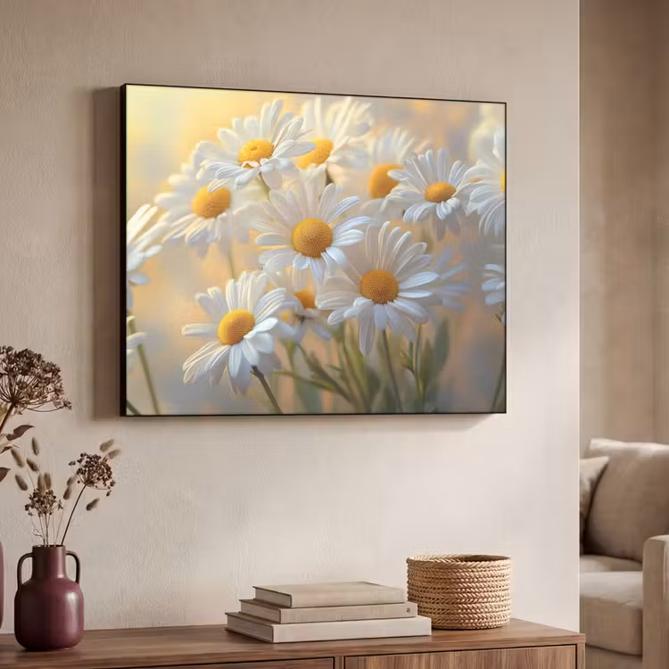 Madeliefjes - Wit - Zonlicht Textielframe - compleet frame klein -sfeer3