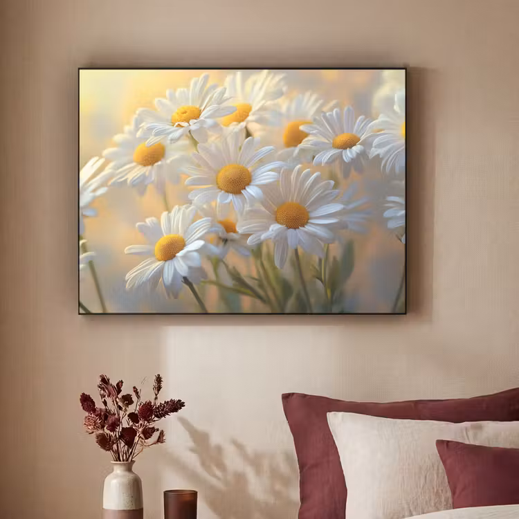 Madeliefjes - Wit - Zonlicht Textielframe - compleet frame klein -sfeer1
