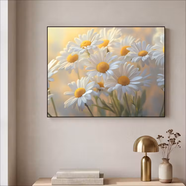 Madeliefjes - Wit - Zonlicht Textielframe - compleet frame klein -sfeer2
