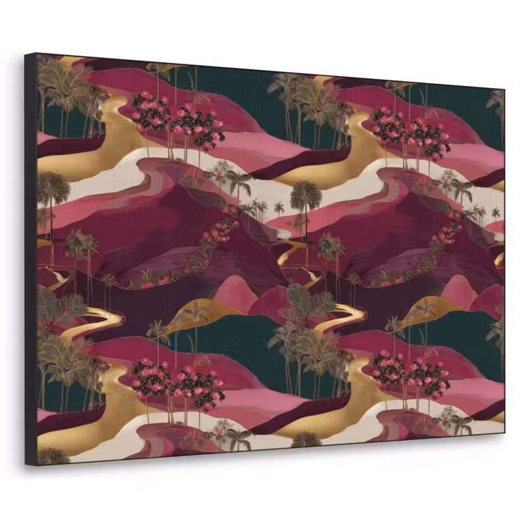 Magisch - Palmbomen - Goud Textielframe zwart klein 947 -3d