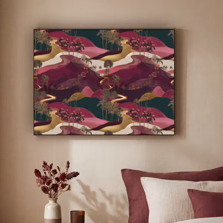 Magisch - Palmbomen - Goud Textielframe zwart klein 947 -sfeer1