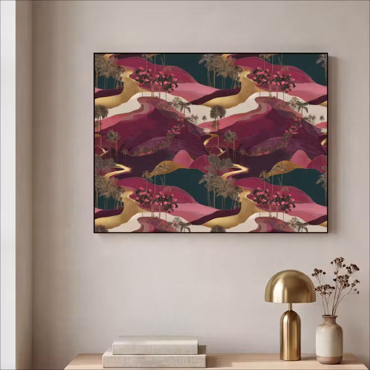 Magisch - Palmbomen - Goud Textielframe zwart klein 947 -sfeer2