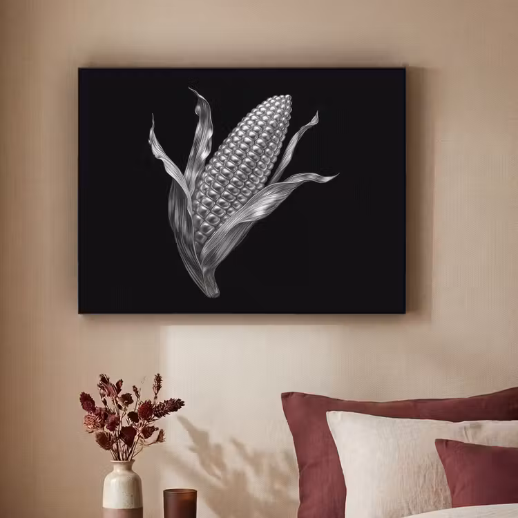 Maïskolf - Glanzend metaal - Elegant Textielframe - compleet frame klein -sfeer1