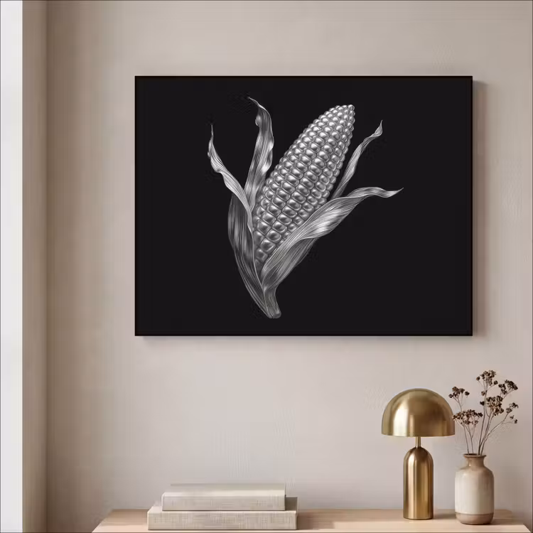 Maïskolf - Glanzend metaal - Elegant Textielframe - compleet frame klein -sfeer2