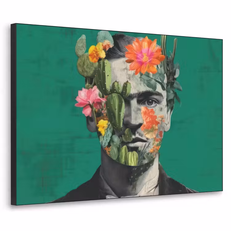 Man - Planten - Groen Textielframe zwart klein -3d