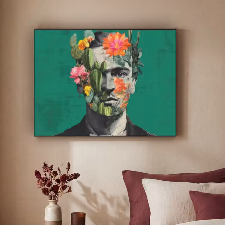 Man - Planten - Groen Textielframe zwart klein -sfeer1