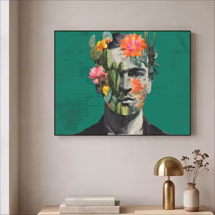 Man - Planten - Groen Textielframe zwart klein -sfeer2