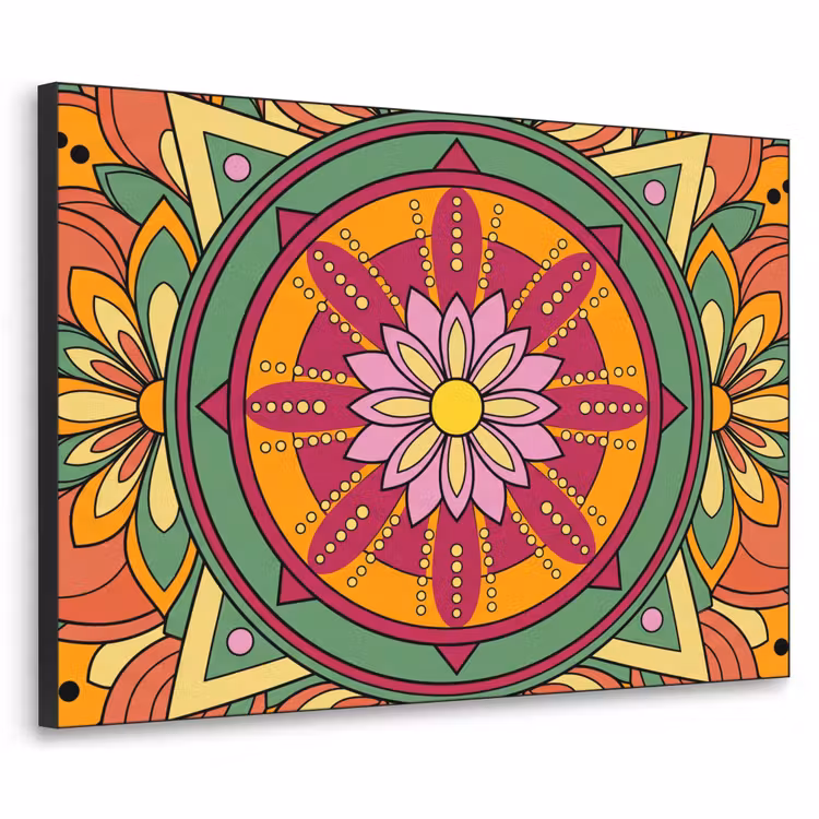 Mandala - Bloemen - Abstract - Kleurrijk Textielframe zwart klein -3d