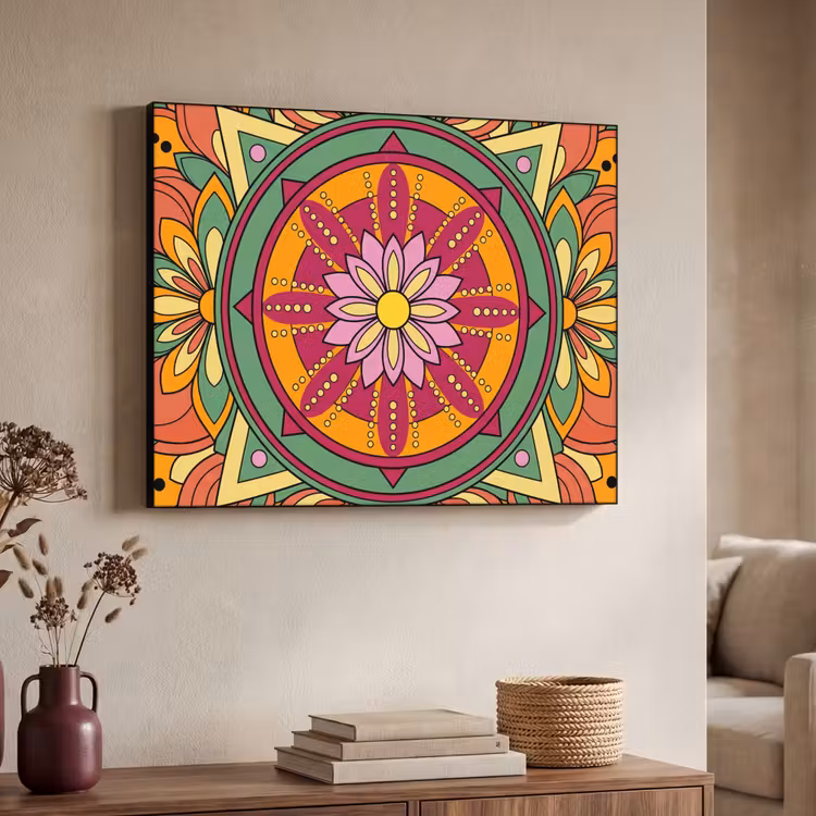 Mandala - Bloemen - Abstract - Kleurrijk Textielframe zwart klein -sfeer3
