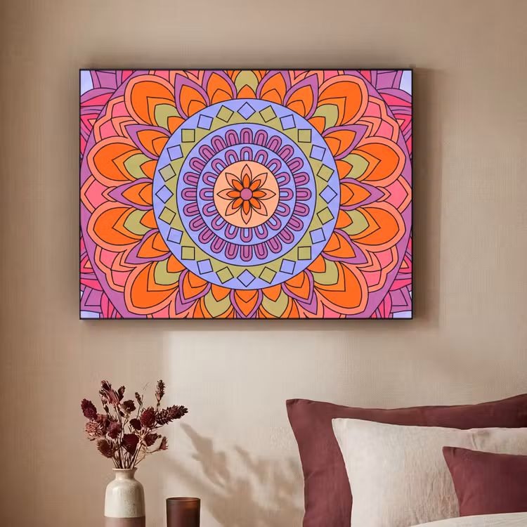 Mandala - Cirkel - Abstract - Kleurrijk - Patroon Textielframe zwart klein -sfeer1