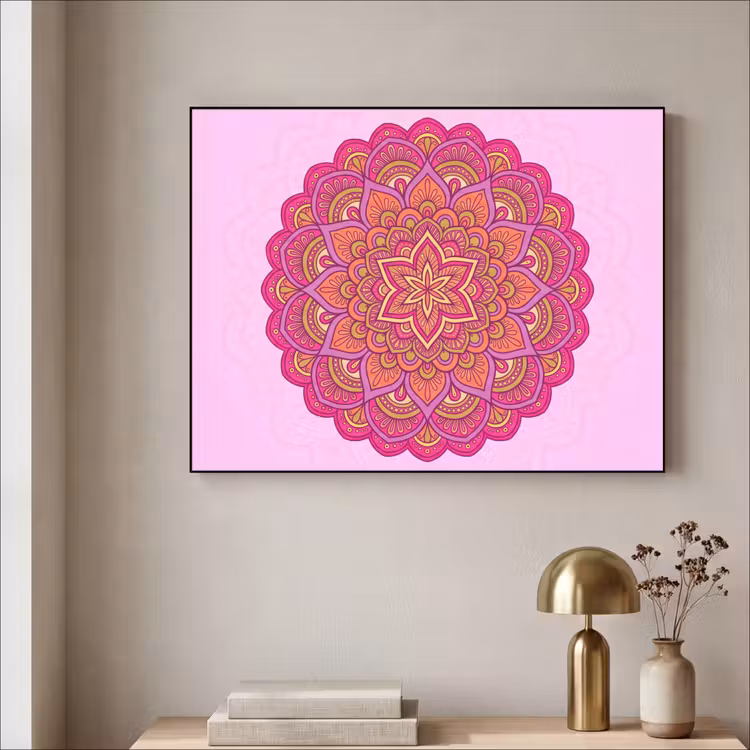 Mandala - Cirkel - Spiritueel - Oosters - Roze Textielframe zwart klein -sfeer2