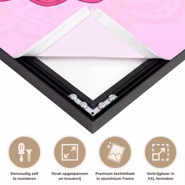 Mandala - Cirkel - Spiritueel - Oosters - Roze Textielframe zwart klein -USP_feed_closeupNL