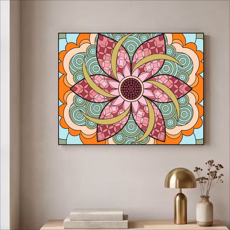 Mandala - Geometrisch - Kunst - Decoratief - Kleurrijk Textielframe zwart klein -sfeer2